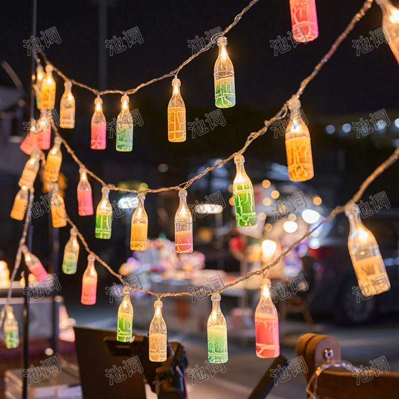夜市摆摊小彩灯氛围灯酒瓶灯地摊串灯USB防水装饰灯串灯太阳能灯
