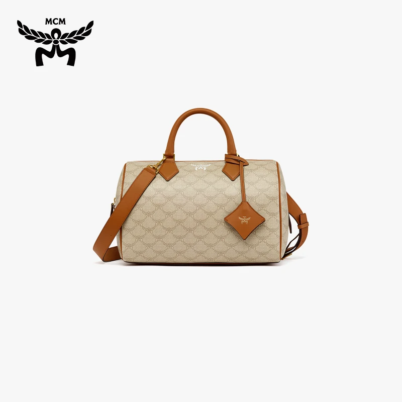 【520好礼】MCM ELLA 中号波士顿包时尚单肩斜挎包圆筒包手提包