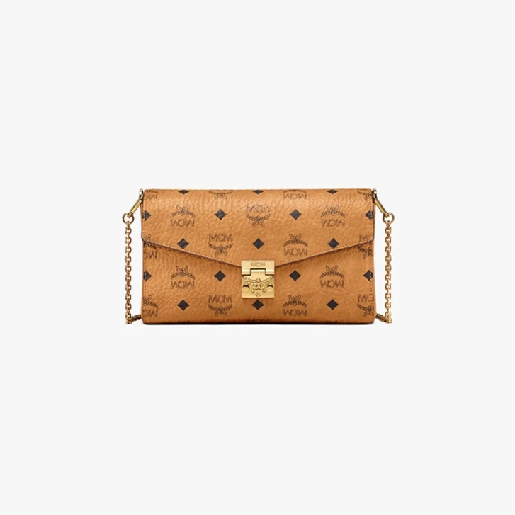 MCM TRACY 女士中号链条包单肩包斜跨信封包 干邑色 时尚经典印花
