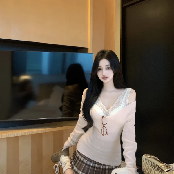 超百搭!格纹毛呢百褶短裙+复古收腰毛衣  8068#