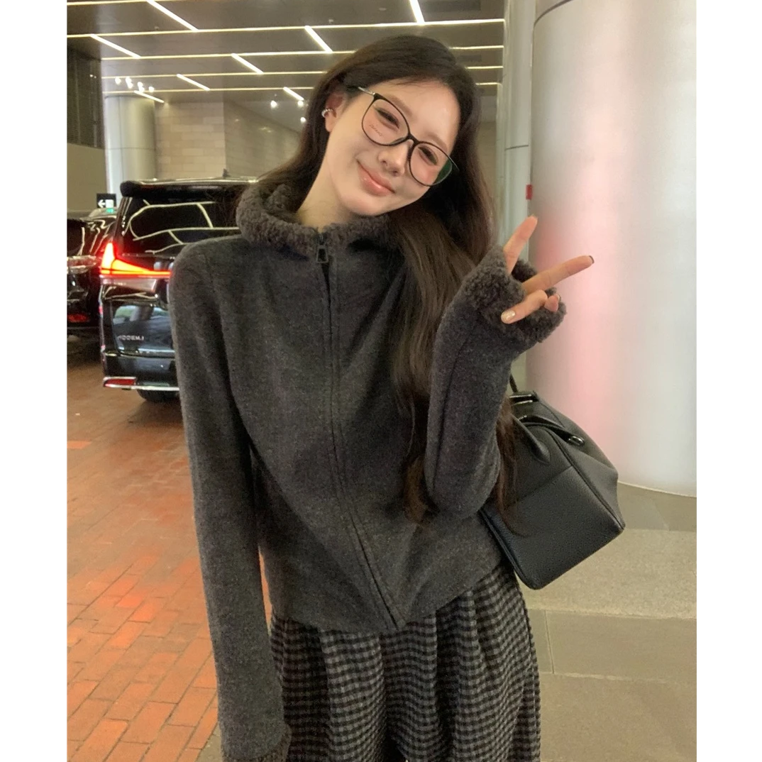 百搭格子懒人裤+连帽拉链开衫 8205#