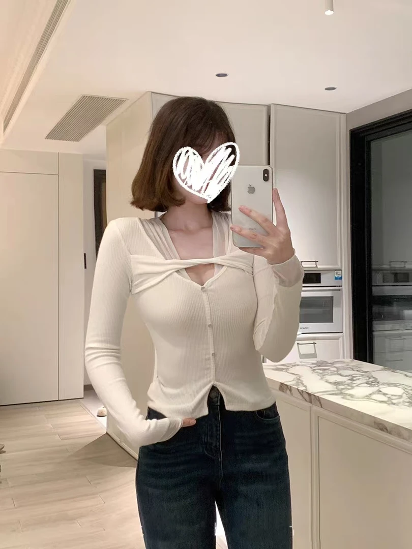 纯欲风内搭长袖T恤女秋冬设计感小众修身上衣L 8248#