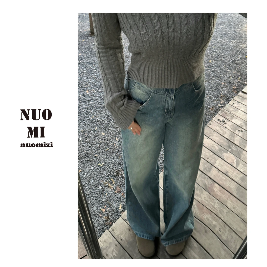 ZOZ糯米子[挪威牛仔]阔腿裤女宽松直筒裤百搭拖牛仔裤