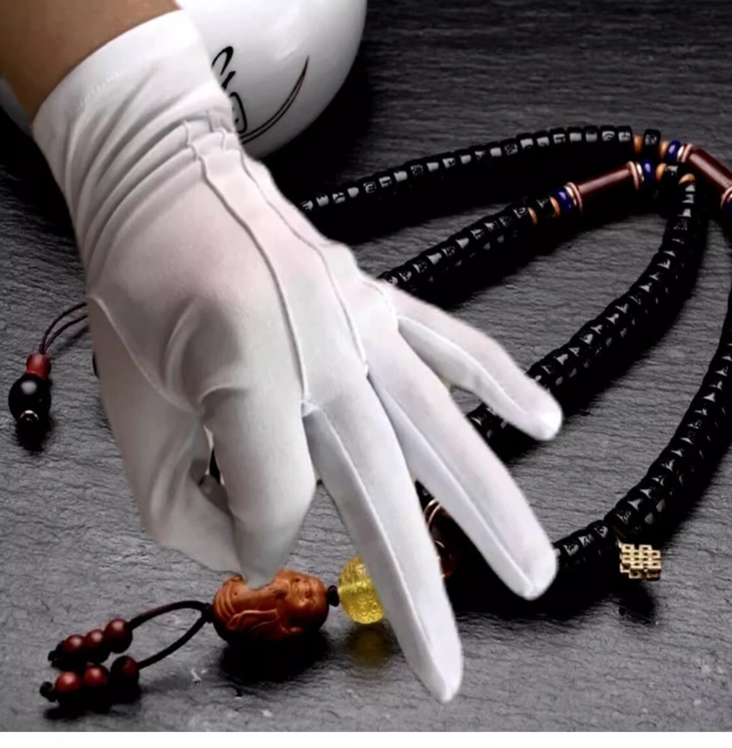 三筋白色礼仪手套透气阅兵珠宝表演出工作白手套文玩盘珠子男女款