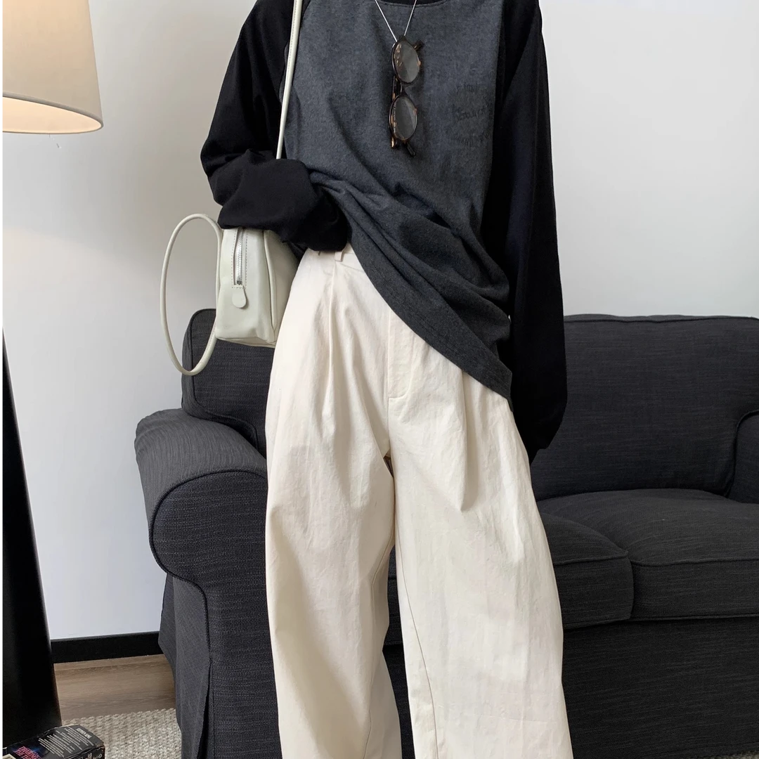 韩系裤子你会爱上的~友好显腿直基础休闲裤女