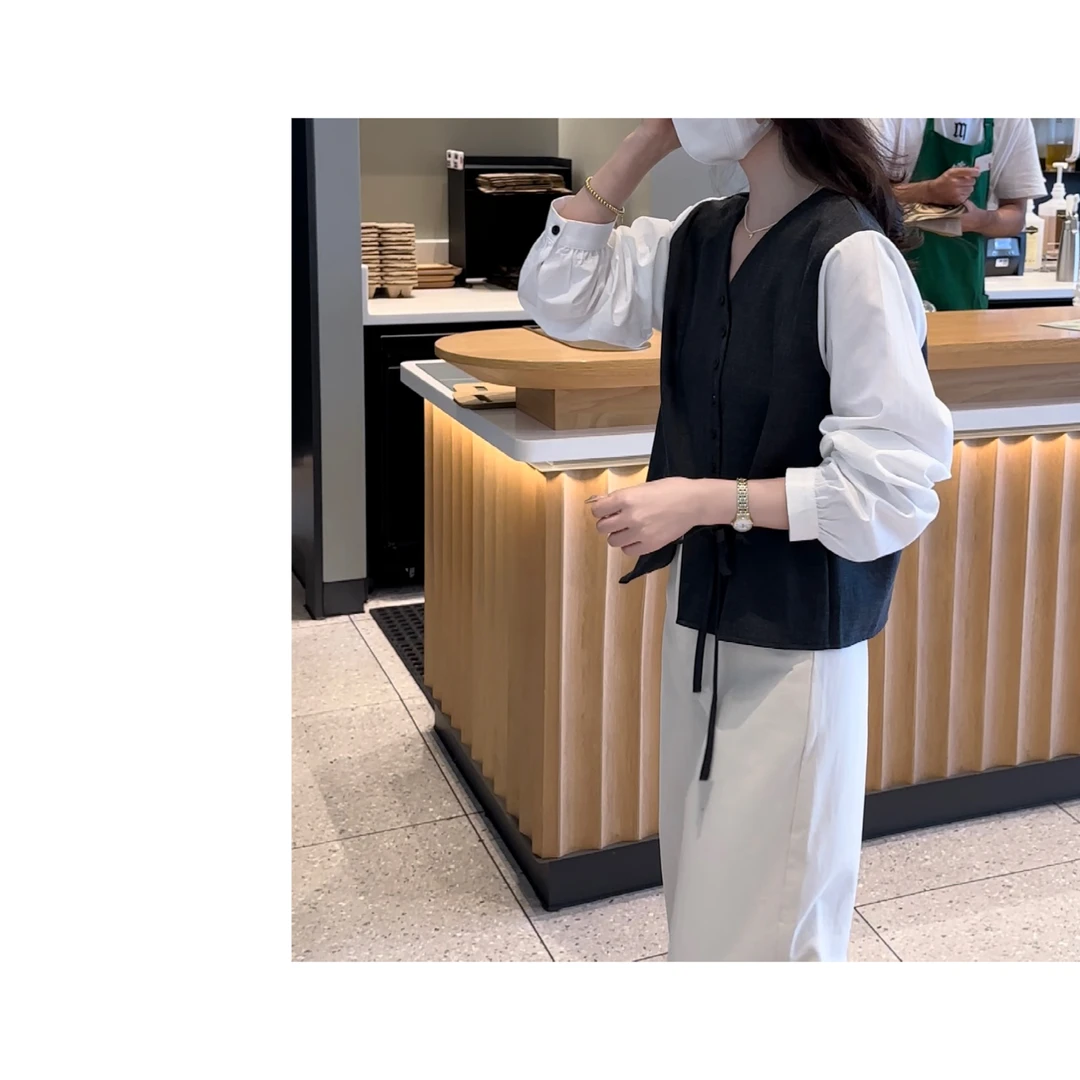 BK STUDIO新款韩系高级感不规则小众拼接撞色收腰衬衫