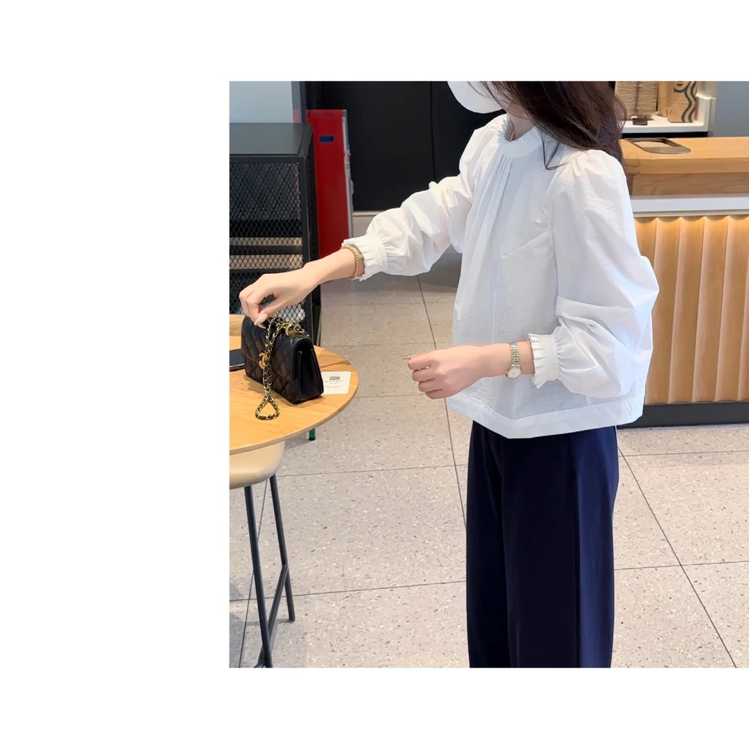 BKSTUDIO温柔风设计感木耳边领衬衫后背绑蝴蝶结长袖娃娃衫小众
