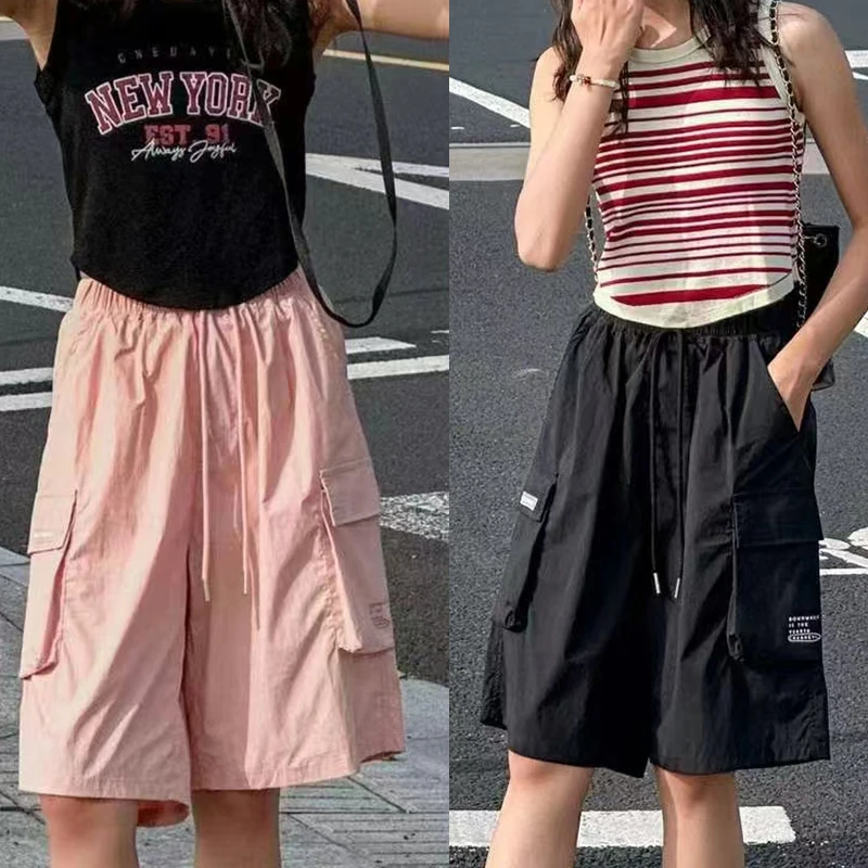 女中大童薄款工装2025夏季女童百搭沙滩短裤中大童百搭休闲中裤潮