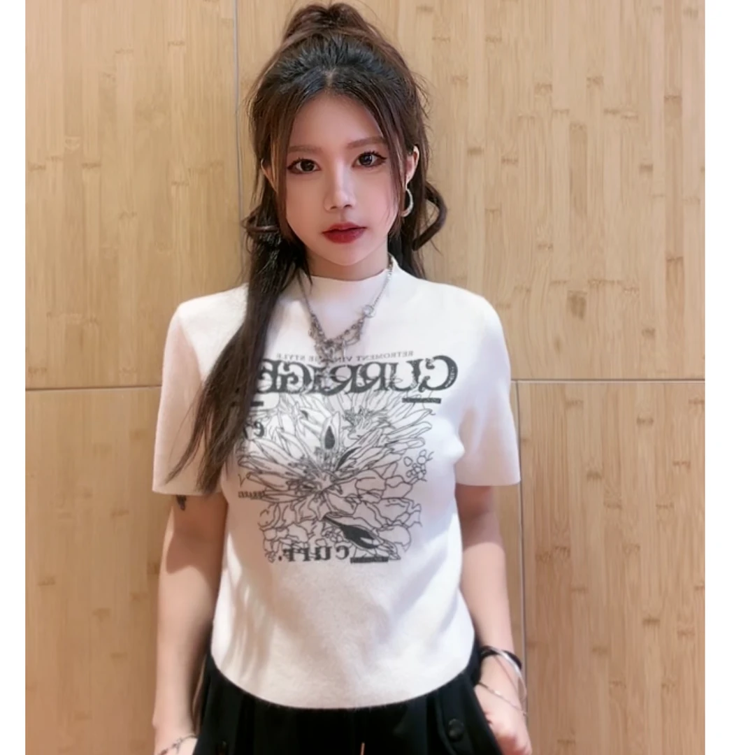 IEF/爱依服2024春季时尚显瘦短款洋气短袖针织女上衣毛衣打底内搭