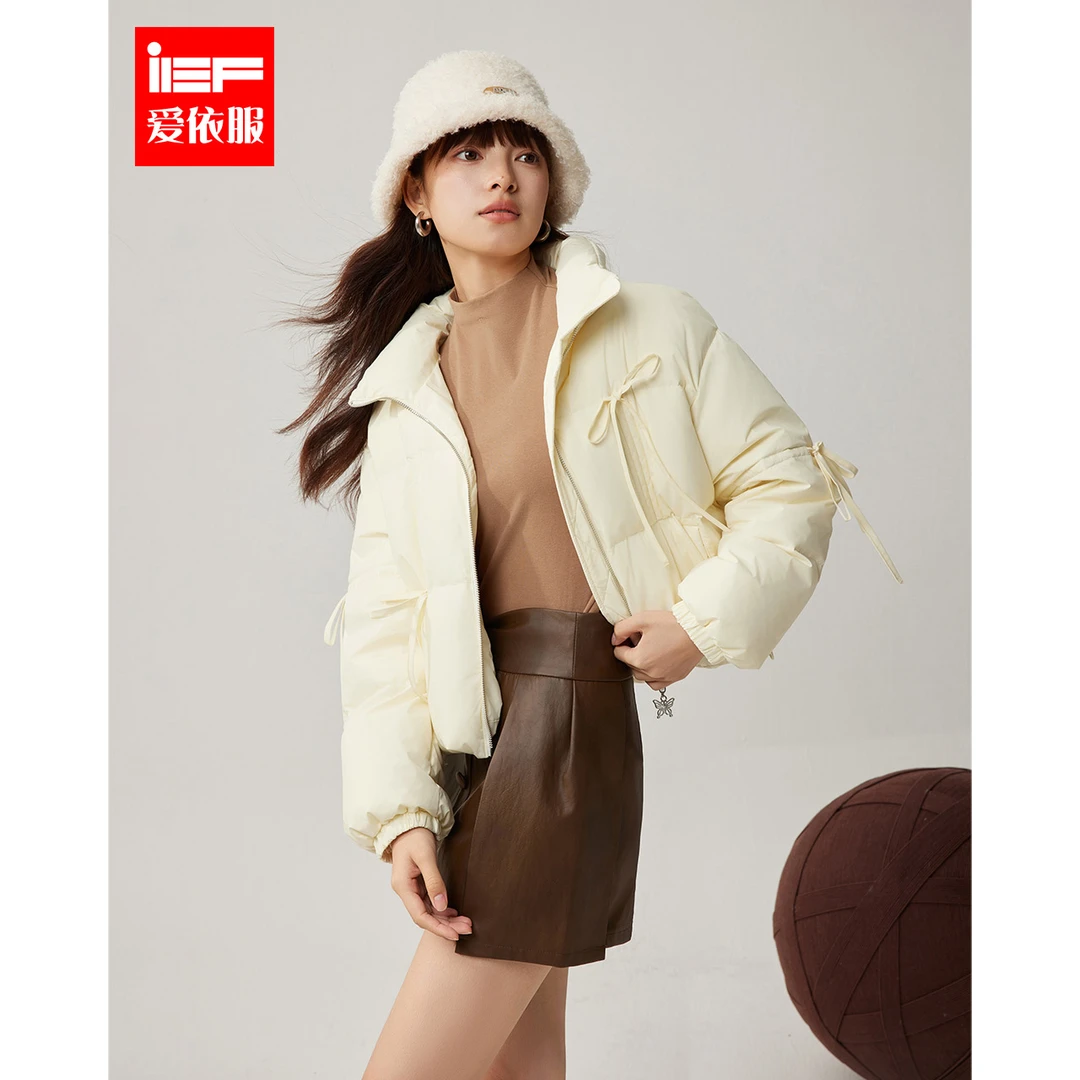 IEF/爱依服2025冬季新款韩版洋气设计感蝴蝶结宽松短款羽绒服外套
