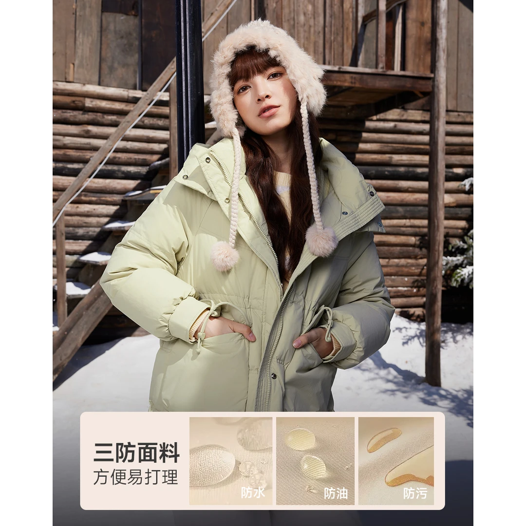 IEF/爱依服2025冬季新款韩版通勤风立领白鸭绒保暖羽绒中长款外套