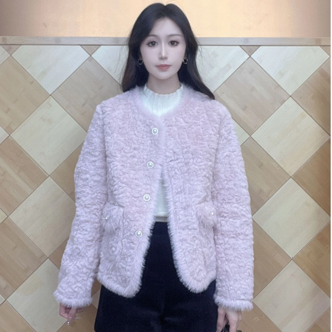 IEF/爱依服2025冬季新款洋气衣服女韩系小香风气质毛绒外套流光风