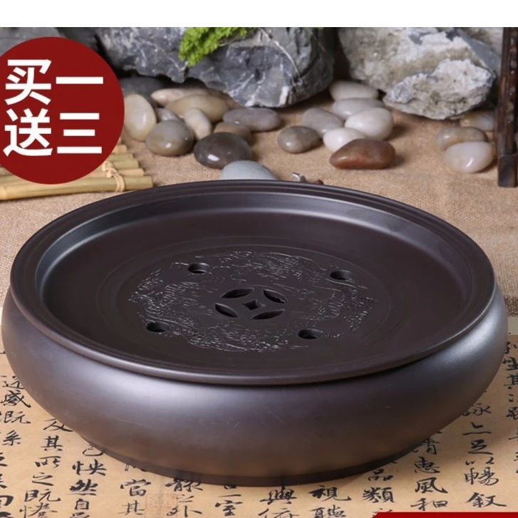 功夫茶盘茶海茶台紫砂大茶盘陶瓷茶具简约家用圆形茶托盘储水小号