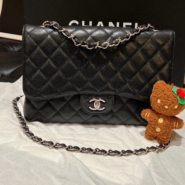 95新 Chanel/香奈儿 jumbo黑银 单盖款 荔枝皮 13开