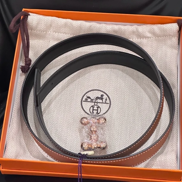 未使用 Hermes/爱马仕 Hermes双面皮带金棕拼玫瑰金扣85码