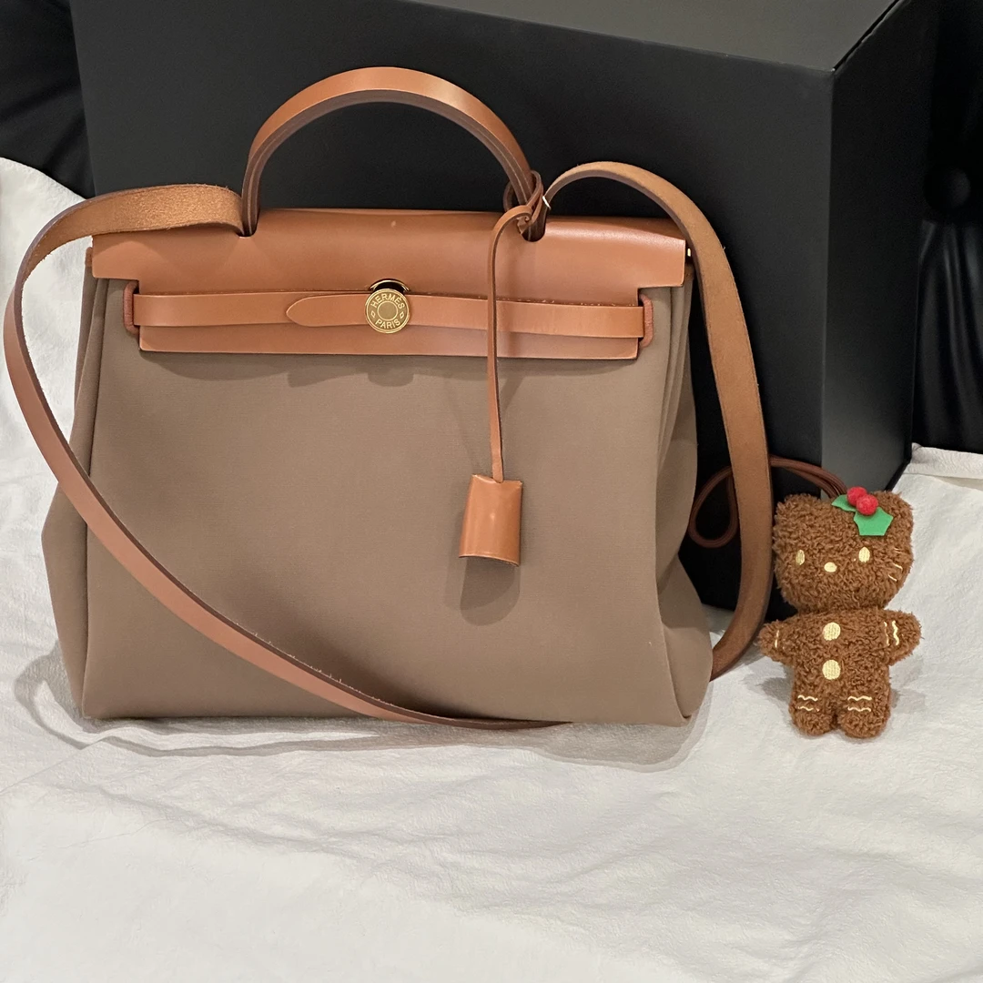 95新 Hermes/爱马仕 Hermes herbag31大象灰拼金棕U刻