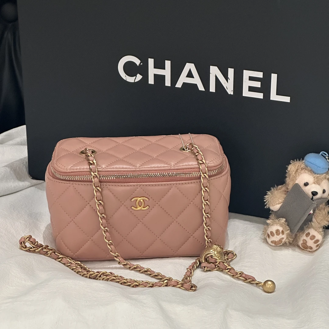 95新 Chanel/香奈儿 Chanel 21B 金球长盒子链条包粉金菱格