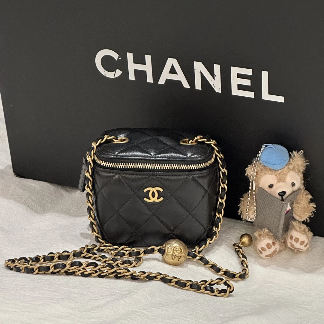 95新 Chanel/香奈儿 Chanel 金球 mini小盒子链条包黑金31开