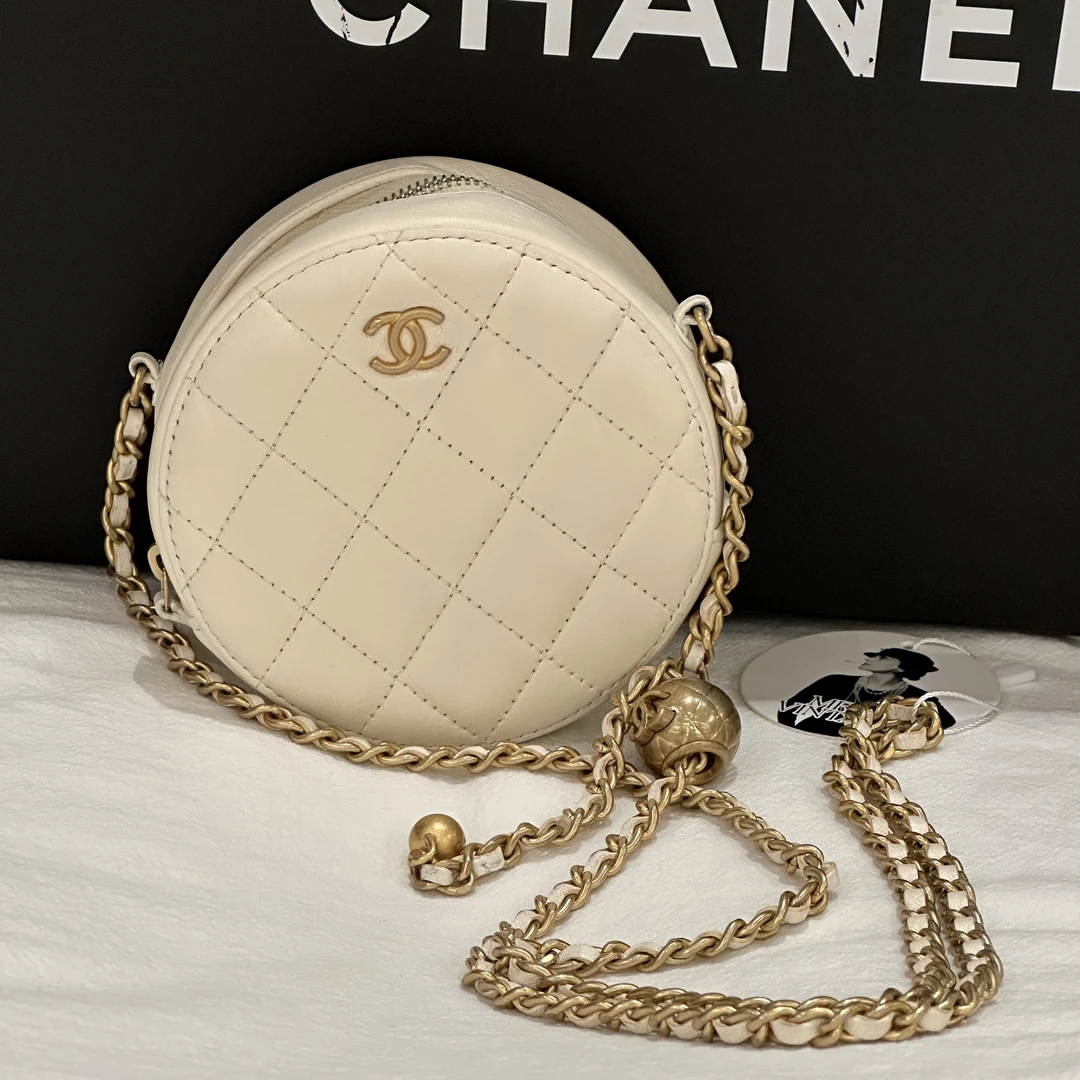 95新 Chanel/香奈儿 Chanel 21C 金球 圆饼链条包白金