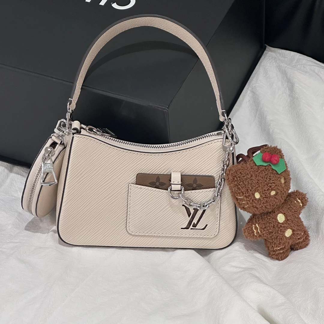 95新 LouisVuitton/路易威登 Lv Marellni手提腋下包米白色水波纹
