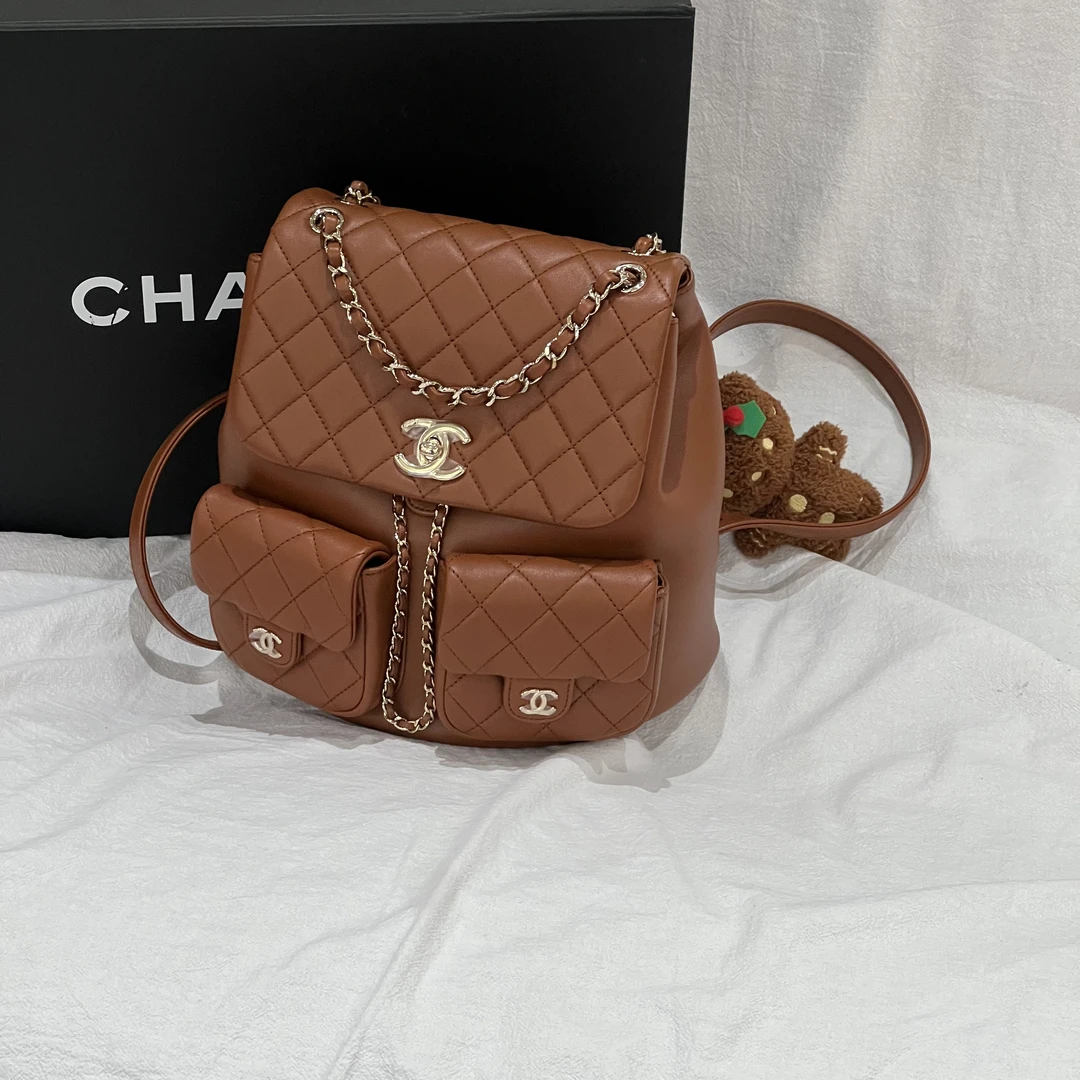 99新 Chanel/香奈儿 壹所奢品23A Duma 大号金棕金扣 菱格牛皮