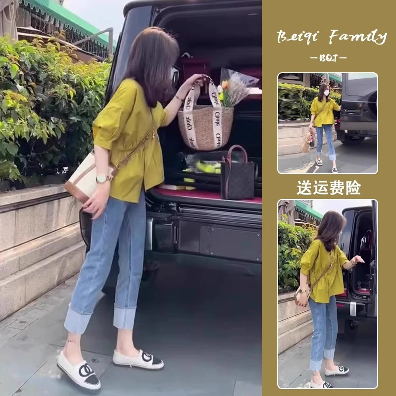 夏季女装2024年新款盐系炸街微胖穿搭一整套显瘦遮肉衬衫上衣套装