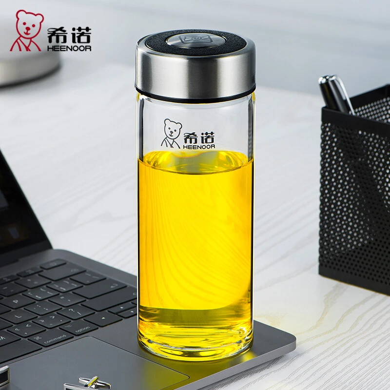 希诺便携玻璃杯单层加厚家用喝水茶杯男士耐热透明水杯女办公杯子