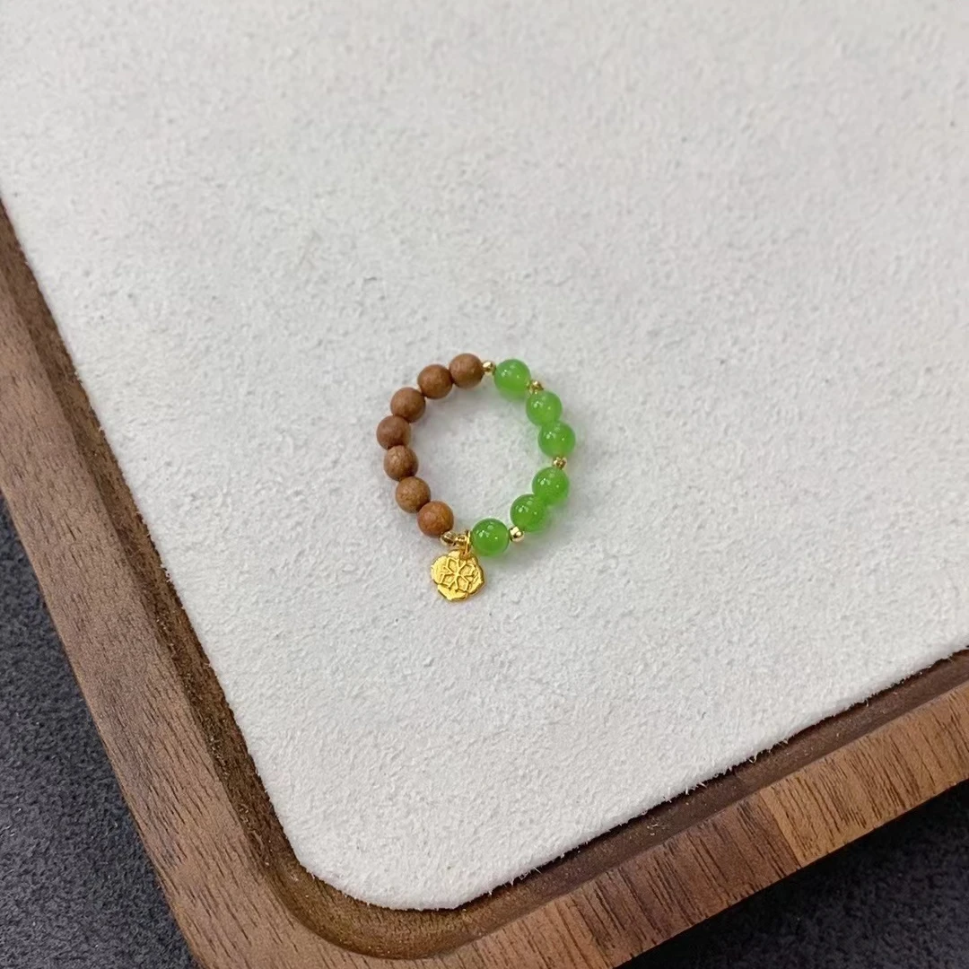 『乐小福珠宝』18K金和田玉四叶草挂饰戒指