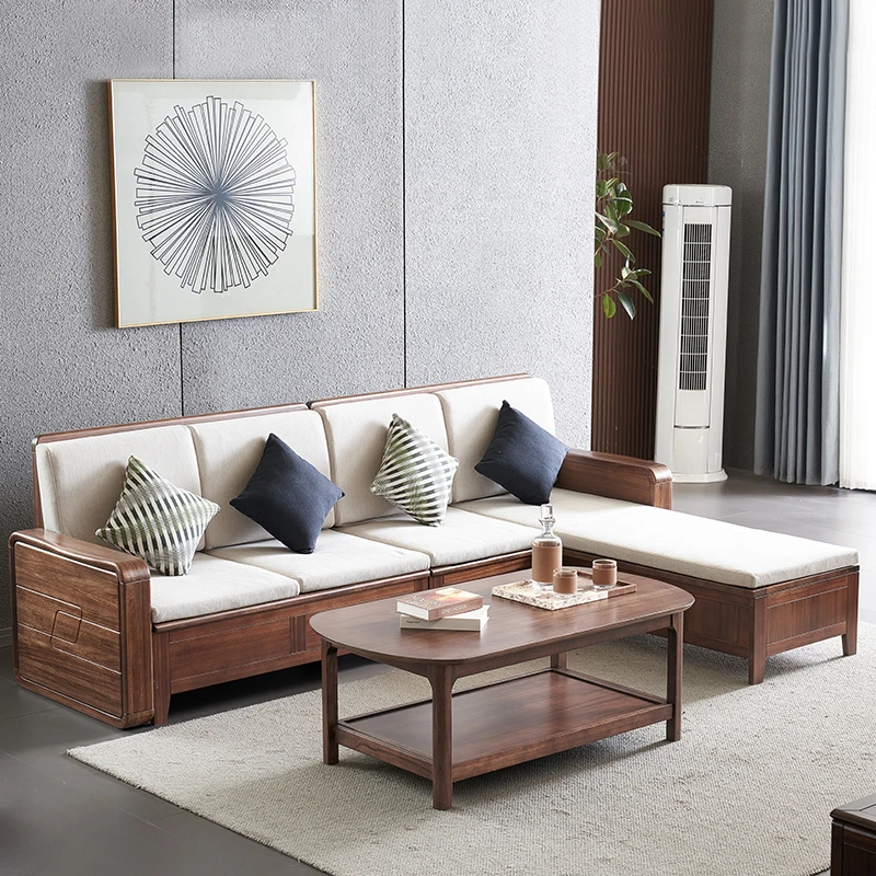 黑胡桃木全实木沙发新中式客厅组合沙发古典中式储物沙发贵妃组合