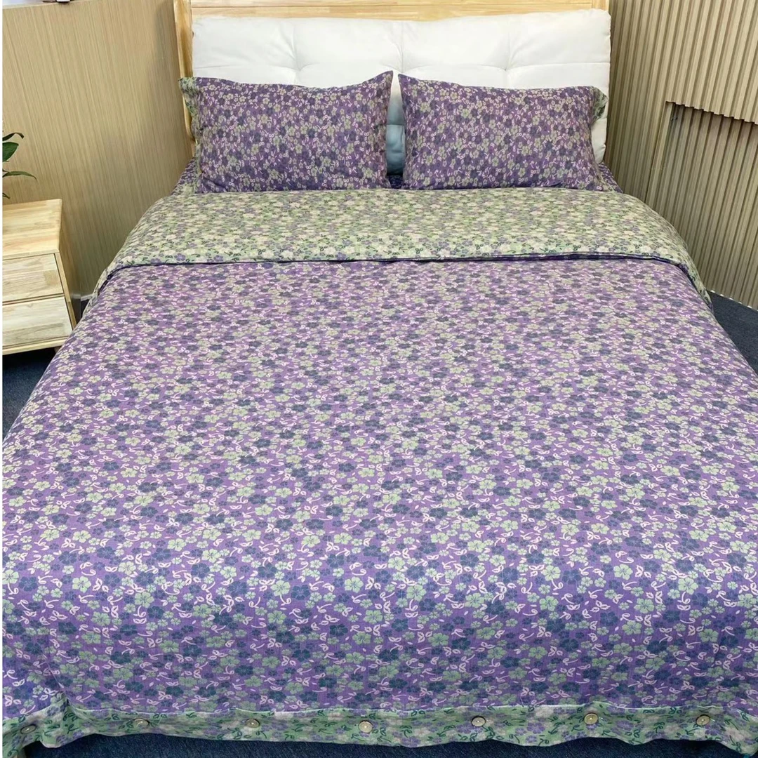 紫色小碎花被罩  双层纱 A类 母婴级 纯棉 提花AB版