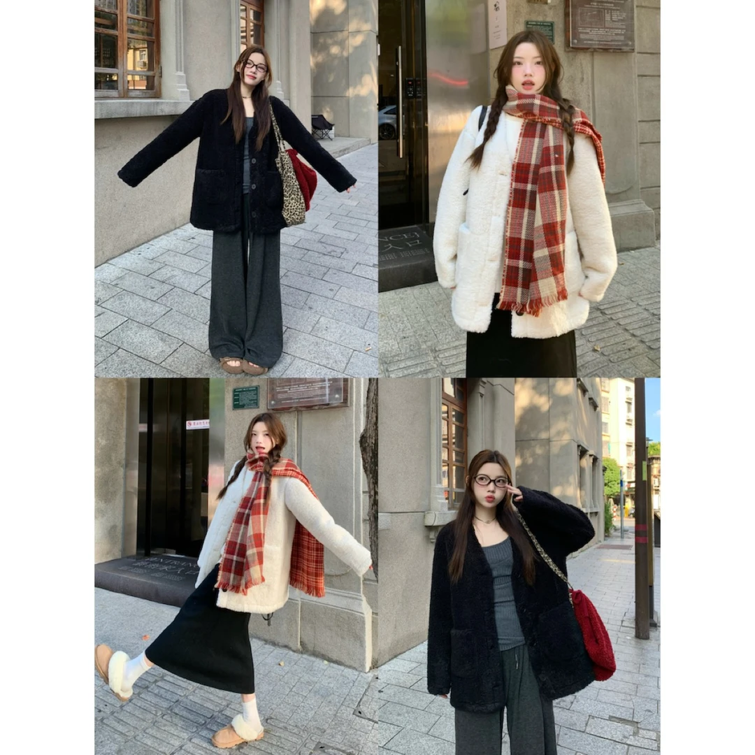 【加州岛外套】冬季高级感慵懒风宽松百搭V领毛毛外套