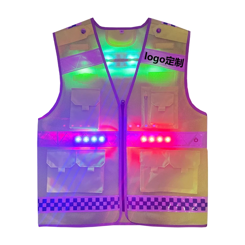 TA-B01带闪灯荧光色交通协管巡逻安保执勤带反光条发光背心马甲