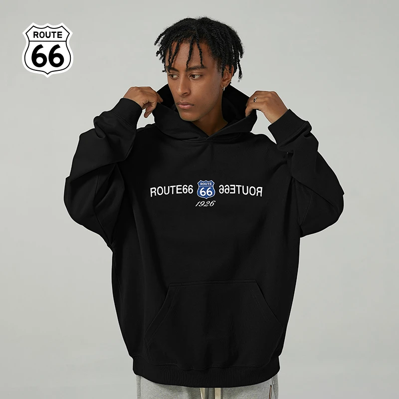 66号公路/ROUTE66 男女同款重磅美式复古男士连帽卫衣潮牌上衣ins