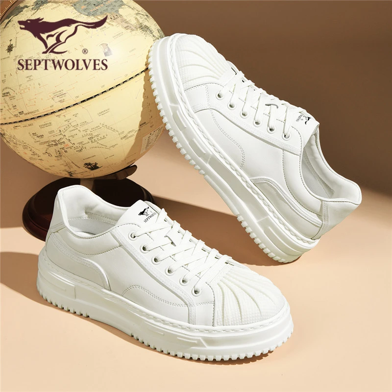 七匹狼男鞋秋季新款贝壳头小白男士休闲板鞋厚底增高经典潮鞋2025