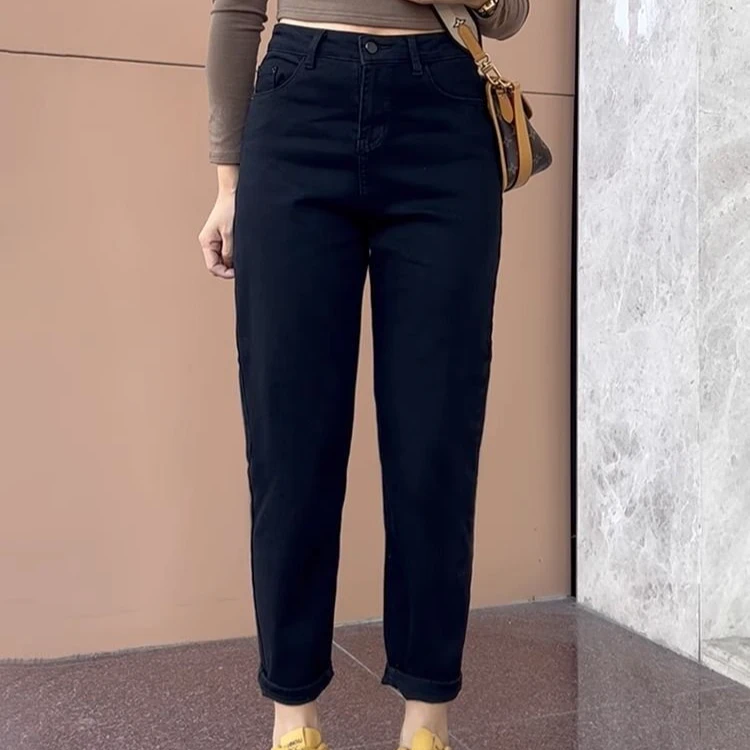 2025冬季爆款黑色高腰小脚牛仔裤女款裤子宽松显瘦九分萝卜直筒裤