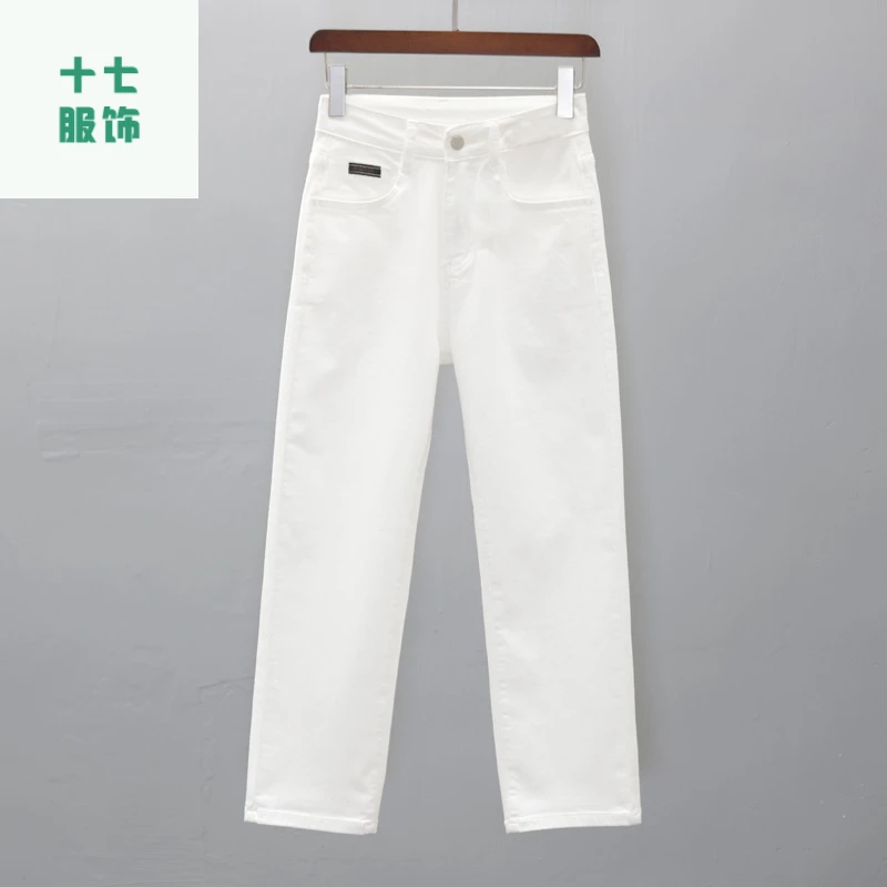 白色女士牛仔裤2025冬季加绒高腰显瘦直筒九分裤烟管裤女款裤子女