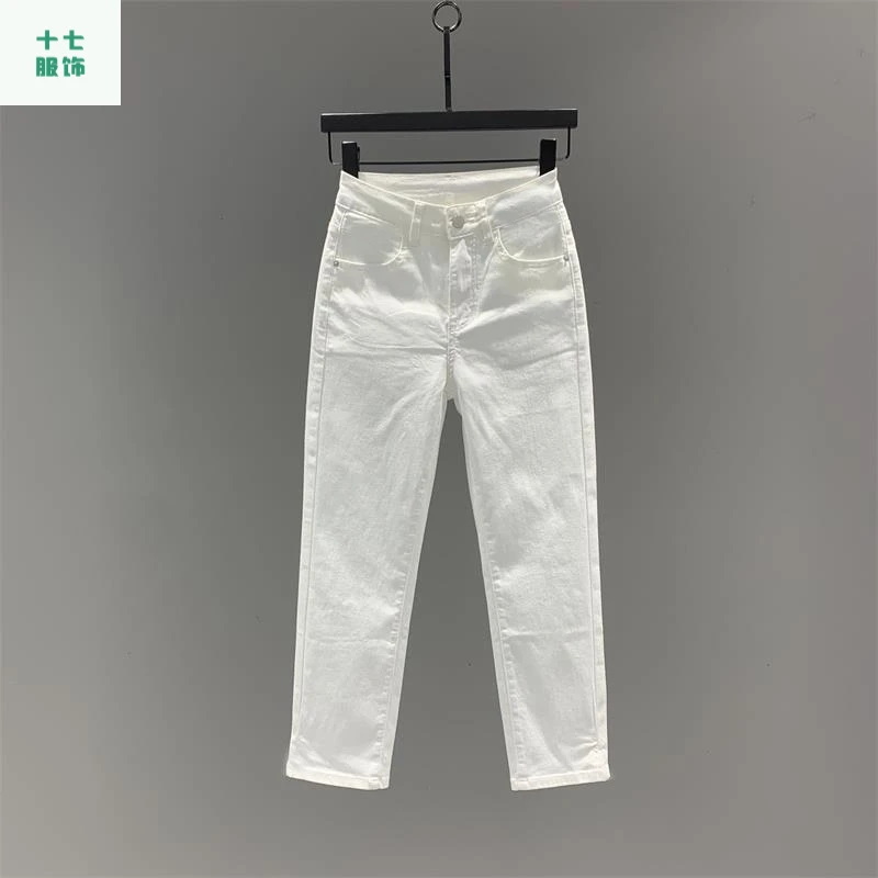 欧货白色高腰牛仔烟管裤女爆款2025年新款显瘦直筒九分女款裤子潮