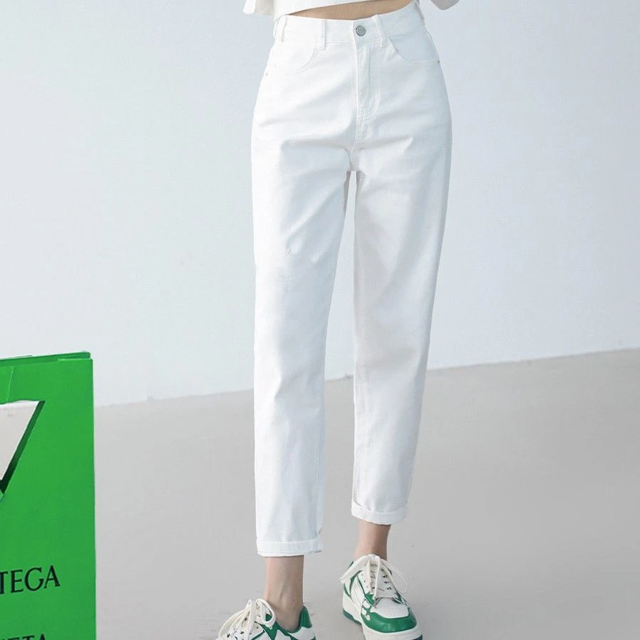 白色牛仔裤女2025秋季新款高腰显瘦百搭休闲宽松哈伦老爹女款裤子