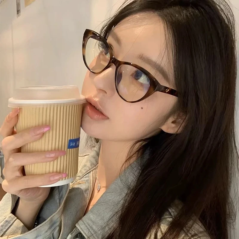 复古韩版猫眼豹纹素颜神器女潮方圆脸显瘦防蓝光度数近视眼镜猫型