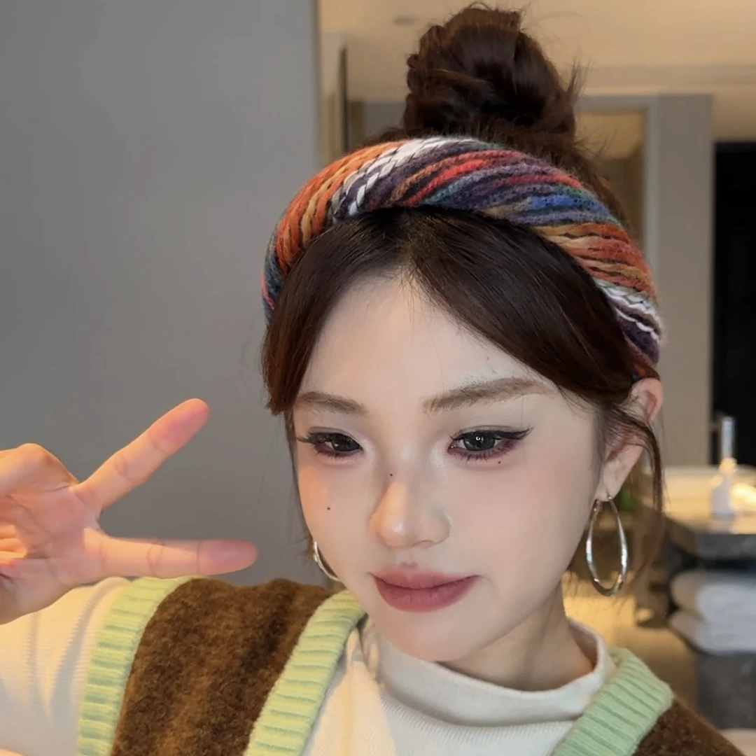 焦糖可可！焦糖美拉德彩虹色毛线编织发箍宽边头箍压发发卡高级感