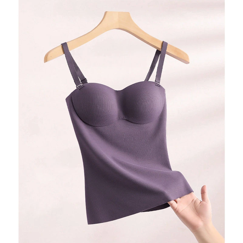 一体带胸垫打底吊带肩带显胸内搭保暖吊带背心秋冬无痕女士内衣