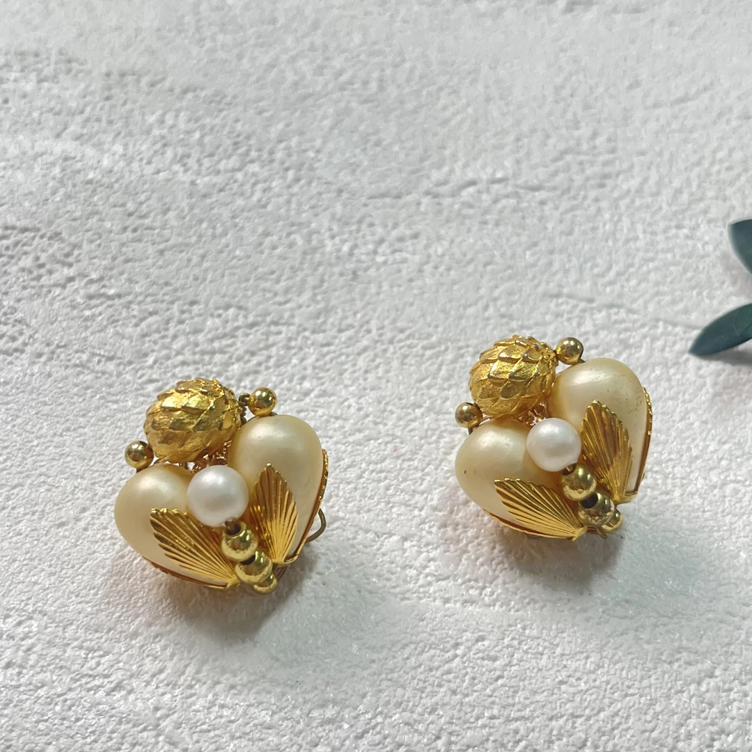 铜合金仿珍珠耳饰 【六六中古】孤品复古耳夹th958