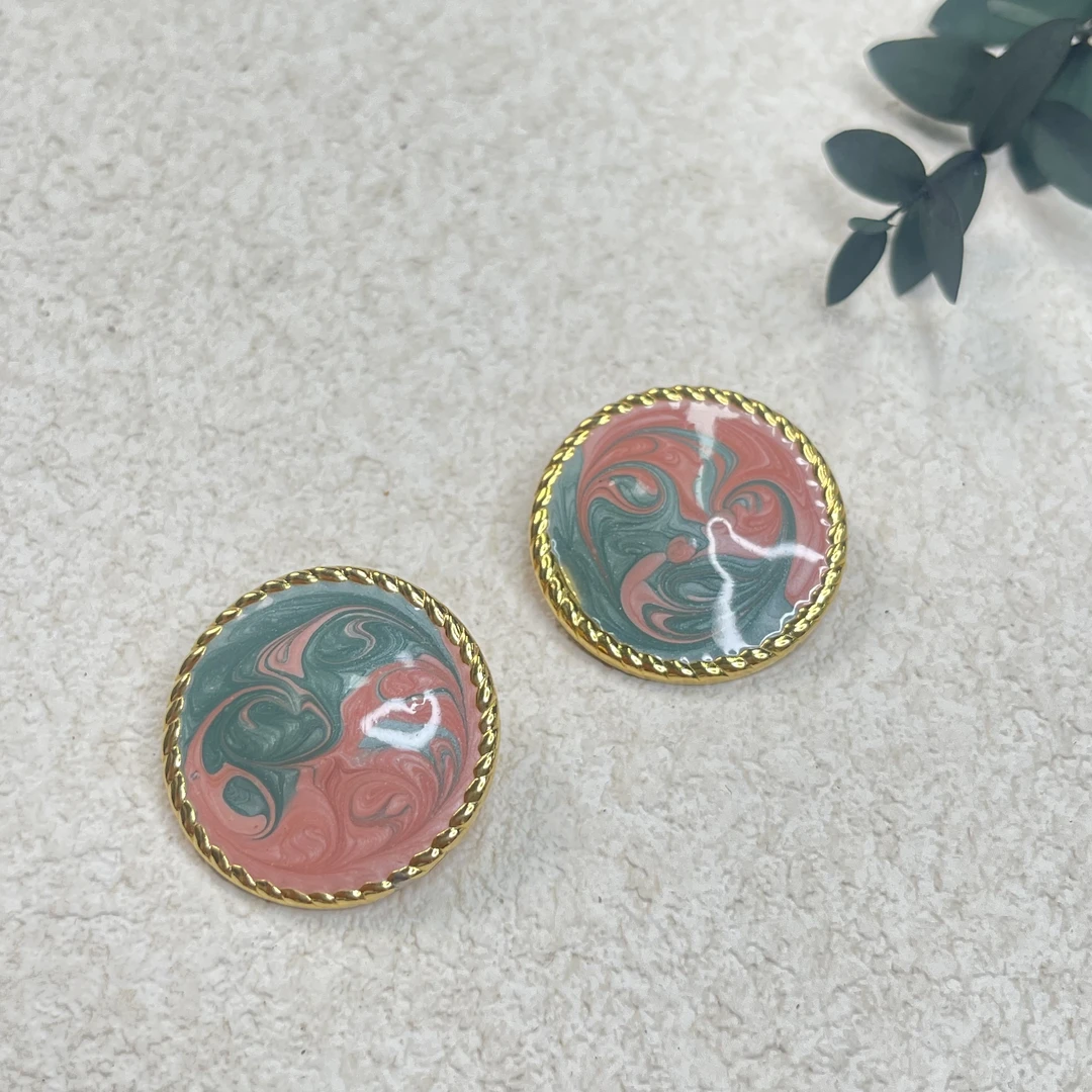 铜合金珐琅耳饰 【六六中古】孤品复古耳夹th1156