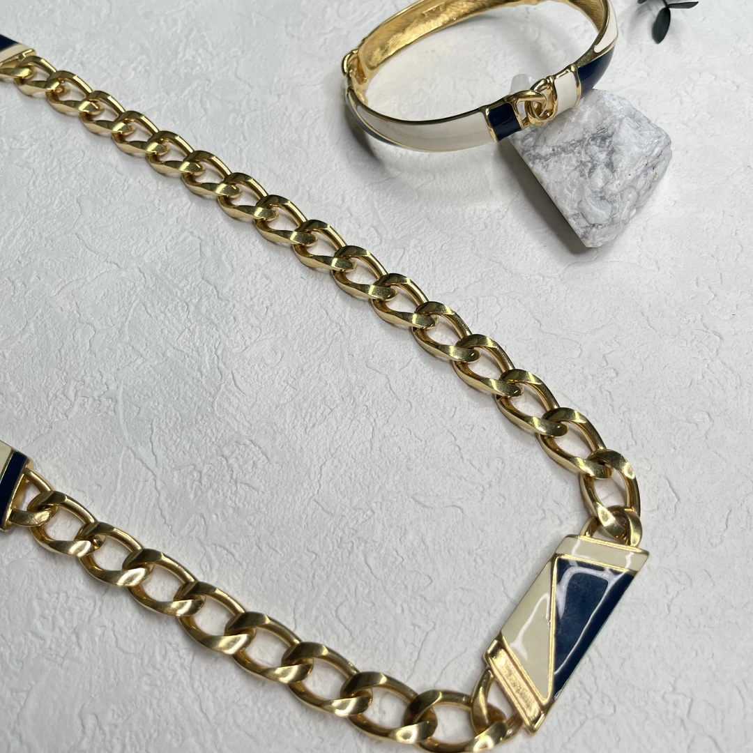 铜合金项链 【六六中古】孤品复古项链手镯套装at431内径63mm长90