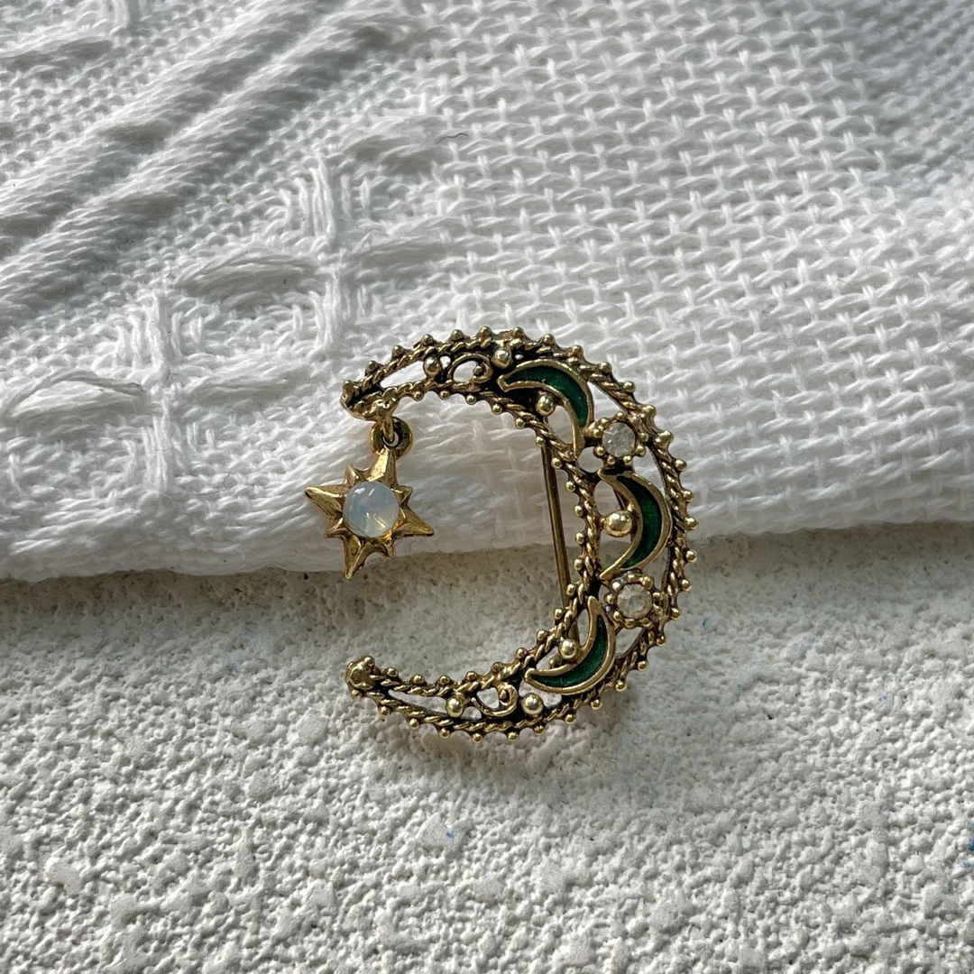 铜合金合成锆石胸针 【六六中古】孤品复古胸针th511