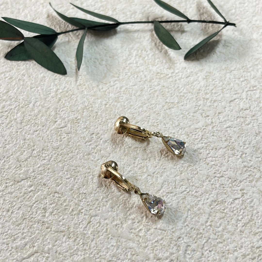 铜合金合成锆石耳饰 【六六中古】孤品复古耳夹th3447