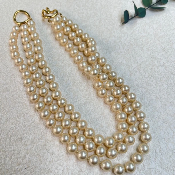 铜合金仿珍珠项链 【六六中古】孤品复古三层项链th4096链长39cm