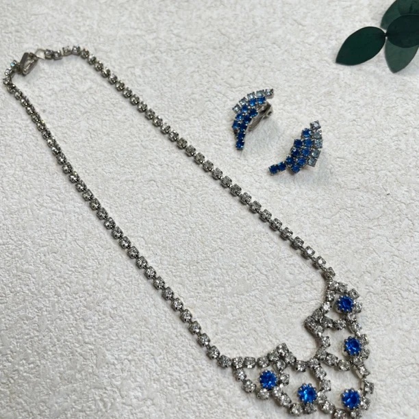 铜合金合成锆石项链 【六六中古】孤品项链耳夹套装th3519链长39cm