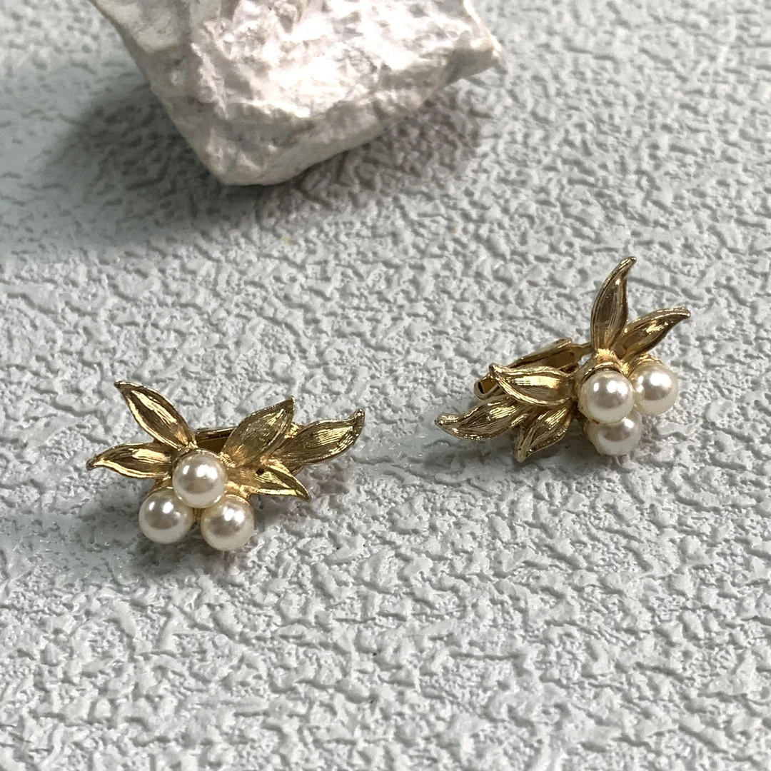 铜合金仿珍珠耳饰 【六六中古】孤品复古耳夹th294