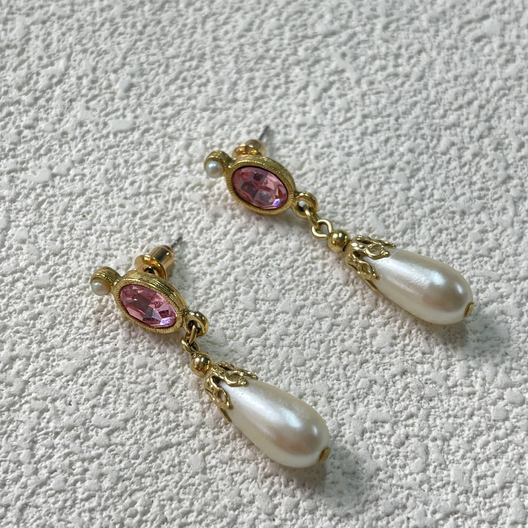 铜合金仿珍珠耳饰 【六六中古】孤品复古耳钉mk281